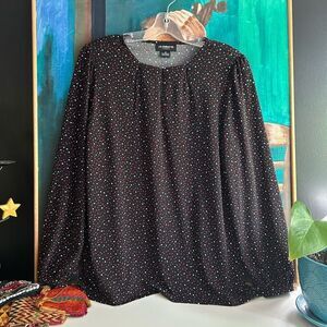 Liz Claiborne Women’s Size Medium Black White Dotted Keyhole Pullover Blouse